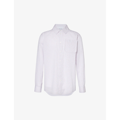 Bottega Veneta Checked Pleated-cuff Relaxed-fit Cotton And Silk-blend Shirt In White/orange/blue