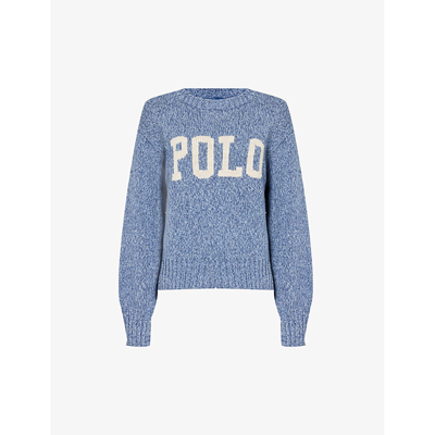 Polo Ralph Lauren Womens Denim Marl Brand-embroidered Round-neck Knitted Jumper