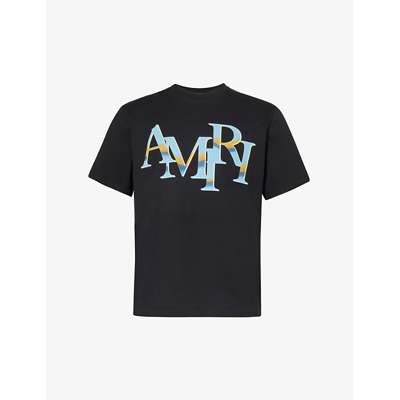 Amiri Mens Black Staggered Logo-print Cotton-jersey T-shirt