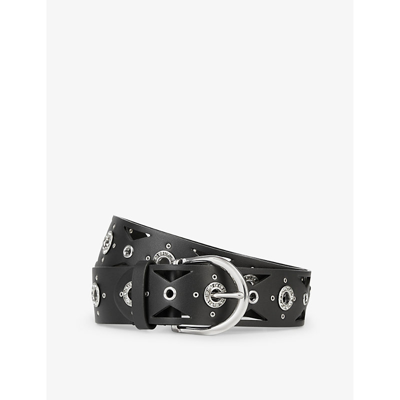 The Kooples Womens Black Cut-out Rhinestone-embellished Leather Belt