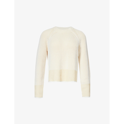 Me And Em Round-neck Regular-fit Cotton Knitted Jumper In Soft White/ecru