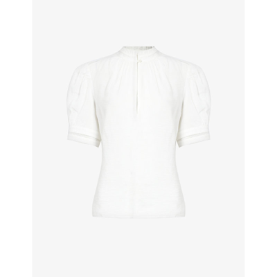 FRAME FRAME WOMEN'S WHITE RUFFLE-COLLAR SEMI-SHEER LINEN-BLEND TOP