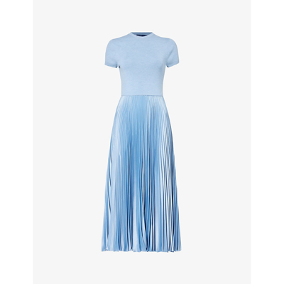 Polo Ralph Lauren Womens Chambray Blue Day Round-neck Wool-blend Midi Dress