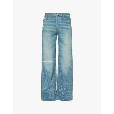 Amiri Shotgun Distressed Wide-leg Jeans In Crafted Indigo