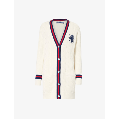 Polo Ralph Lauren Womens Cricket Cream Crest Brad-embroidered Knitted Cardigan