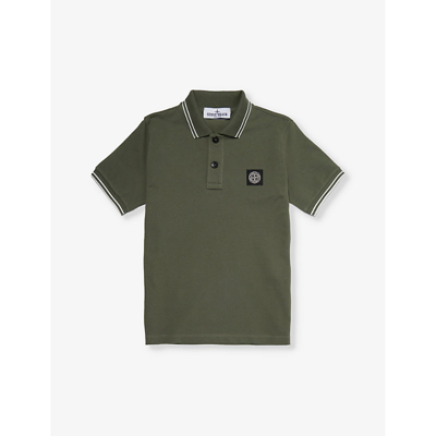 Stone Island Boys Olive Kids Logo-patch Stretch-cotton Polo Shirt 4-8 Years