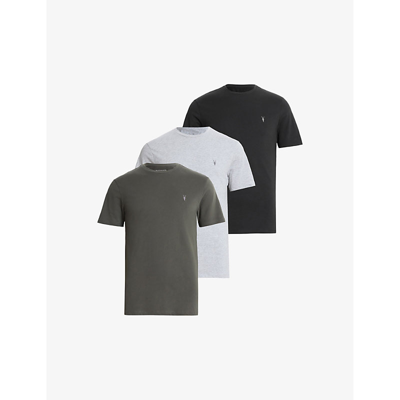 ALLSAINTS ALLSAINTS MEN'S GRN/GRY MRL/JT BRACE TONIC PACK OF THREE COTTON-JERSEY T-SHIRTS