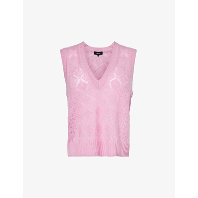 Me And Em Womens Blossom Pink V-neck Patterned Wool-blend Knitted Vest