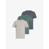 Allsaints Brace Tonic Pack Of Three Cotton-jersey T-shirts In Green/taupe/gr