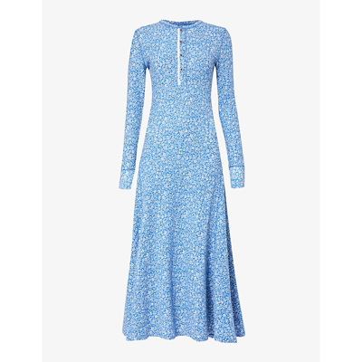 Polo Ralph Lauren Woman Midi Dress Azure Size Xxl Cotton In Sprouting Flower