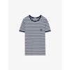 LOEWE LOEWE WOMENS WHITE/NAVY ANAGRAM-EMBROIDERED STRIPED STRETCH-WOVEN T-SHIRT