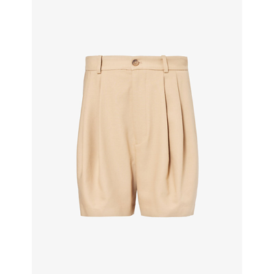 Polo Ralph Lauren Womens Monument Tan Pleated Belt-loop Cotton And Wool-blend Shorts