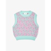 Fendi Light Blue Vest Sweater For Girl With Ff In Acquamarina+holliwoo