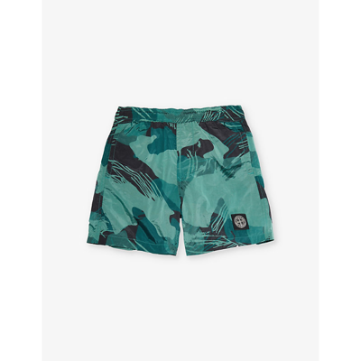 Stone Island Boys Emerald Kids Camouflage-print Cotton-jersey Shorts 6-12 Years