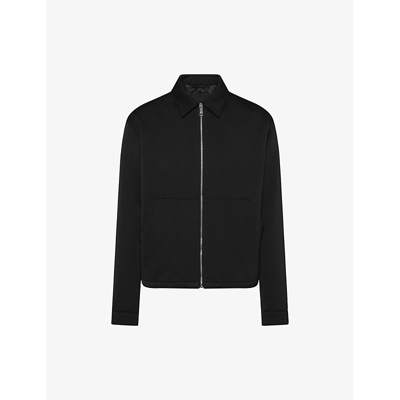 Prada Mens Black Logo Plaque Spread-collar Cotton And Silk Jacket