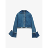 Loewe Womens Jeans Blue Anagram-embroidered Cropped Denim Jacket In Jeans Blue