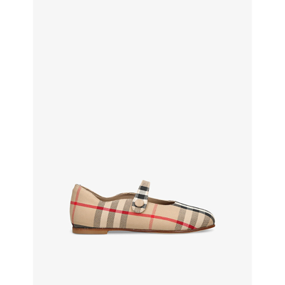 Burberry Kids'  Check Mary Jane Flats In Beige