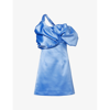 Rachel Gilbert Womens Cornflower Mini Larna Asymmetric-neck Satin Mini Dress In Cornflower