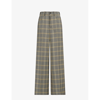 MARNI MARNI WOMEN'S LEMMON CHECKED RELAXED-FIT WIDE-LEG HIGH-RISE WOOL-BLEND TROUSERS