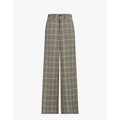 Marni Womens Lemmon Checked Relaxed-fit Wide-leg High-rise Wool-blend Trousers