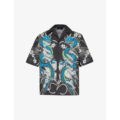 Amiri Mens Black Dragon Graphic-pattern Cotton Shirt