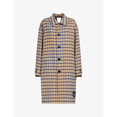 Marni Womens Cornflower Single-breasted Checked Relaxed-fit Wool-blend Coat