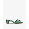 MANOLO BLAHNIK MANOLO BLAHNIK WOMEN'S GREEN PRINAP CRYSTAL-EMBELLISHED SATIN HEELED MULES