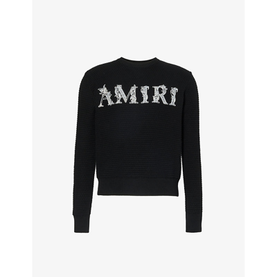 Amiri Mens Black Baroque Logo-embroidered Cotton-knit Jumper