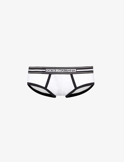 Dolce & Gabbana Branded-waistband Stretch-cotton Briefs In White/black