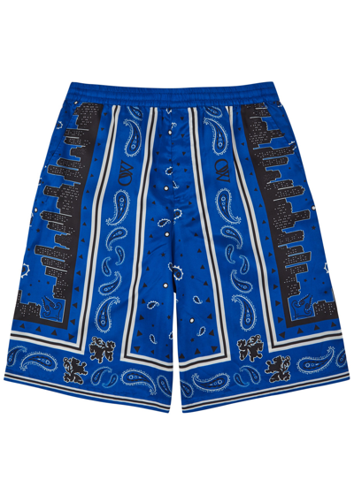 Off-white Printed Satin Shorts In Blue