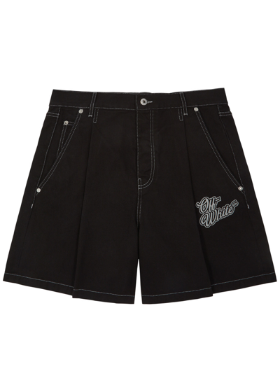 Off-white Logo-embroidered Denim Shorts In Raw Black