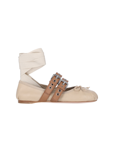 Miu Miu Ballet Flats With Lace Details In Beige