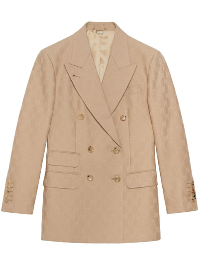 Gucci Gg-jacquard Double-breasted Blazer In Neutrals