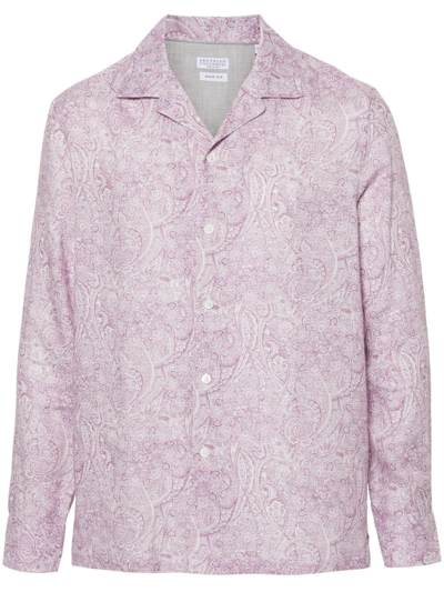 Brunello Cucinelli Paisley-print Linen Shirt In Pink