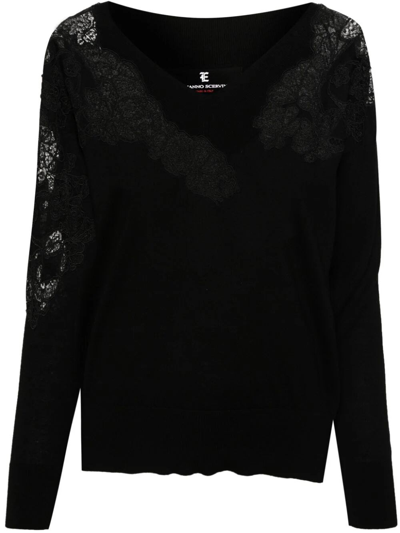 Ermanno Scervino V-neck Sweater In Black  