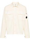 C.p. Company Cropped Cotton Jacket With Classic Collar And Signature Logo Patch In Beige