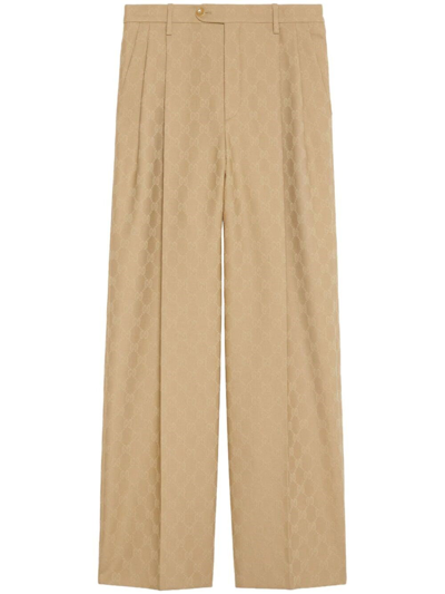 Gucci Brown Gg Wool Tailored Trousers In Neutrals