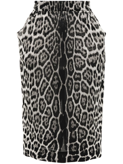 Saint Laurent Leopard-print Silk Skirt In Black  