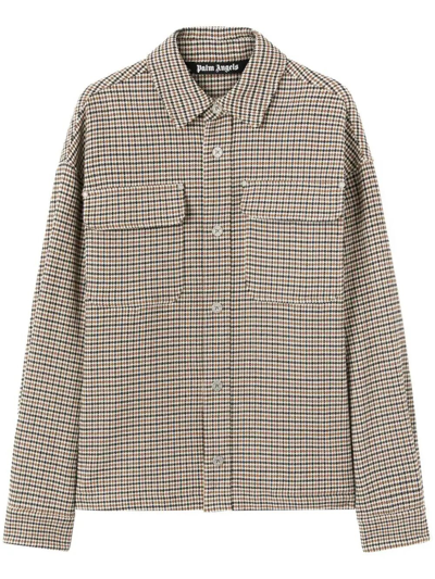 Palm Angels Club Check Cotton Overshirt In Neutrals