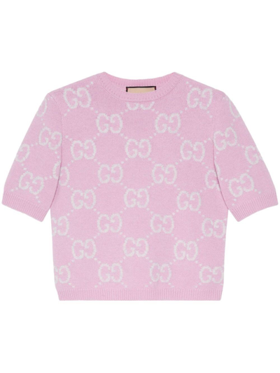 Gucci Knit Crew-neck Short Sleeve Sweater In Pink