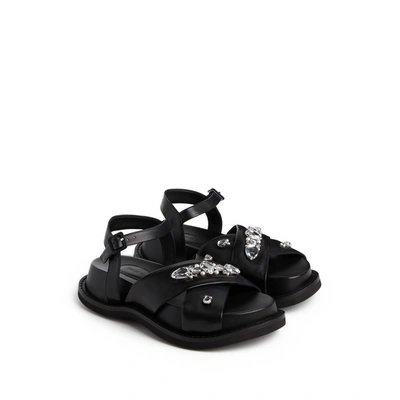 Simone Rocha Leather Crystal Sandals In Black