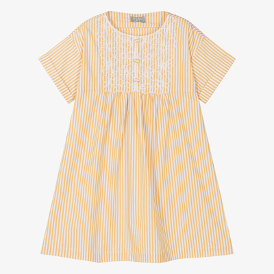 Il Gufo Kids' Girls Yellow Striped Cotton Dress