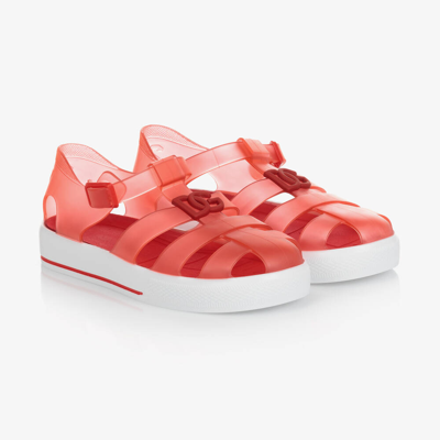 Dolce & Gabbana Red Sandals For Kids With Logo In Rossobianco