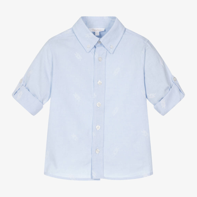 Patachou Kids' Boys Blue Cotton Rope-embroidered Shirt