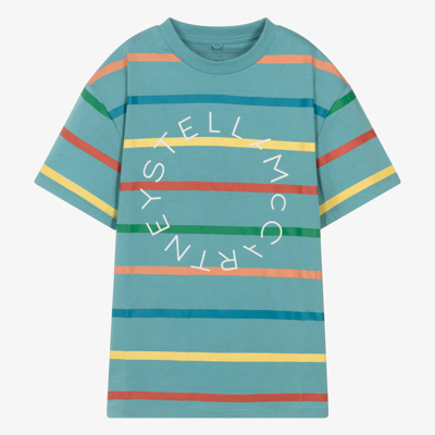 Stella Mccartney Kids Teen Boys Blue Striped Cotton T-shirt