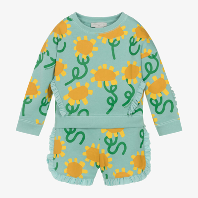 Stella Mccartney Kids Girls Blue Sunflower Print Cotton Shorts Set