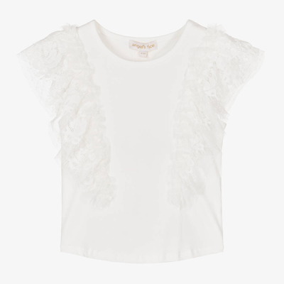 Angel's Face Kids' Girls White Lace & Tulle Sleeve T-shirt