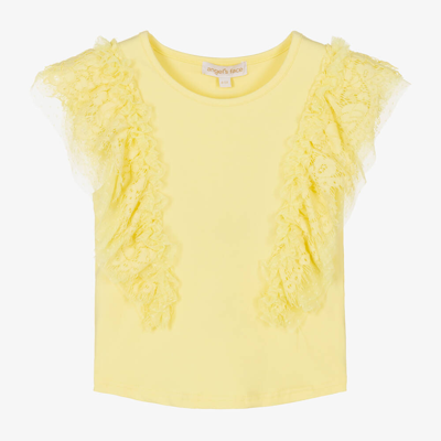 Angel's Face Kids' Girls Yellow Lace & Tulle Sleeve T-shirt