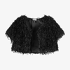 THE TINY UNIVERSE GIRLS BLACK FLUFFY FAUX FEATHER CARDIGAN