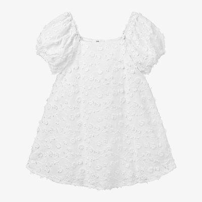 The Tiny Universe Kids' Girls White Embroidered Floral Dress
